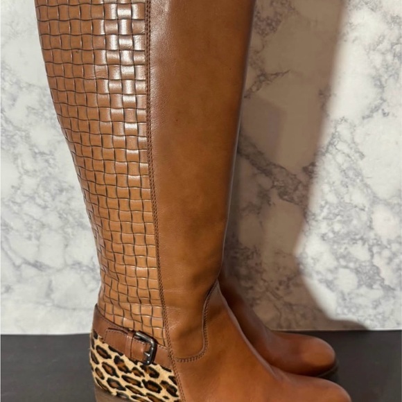 Sesto Meucci Brown Over the Knee Boots with Leopard Accent - Picture 4 of 6